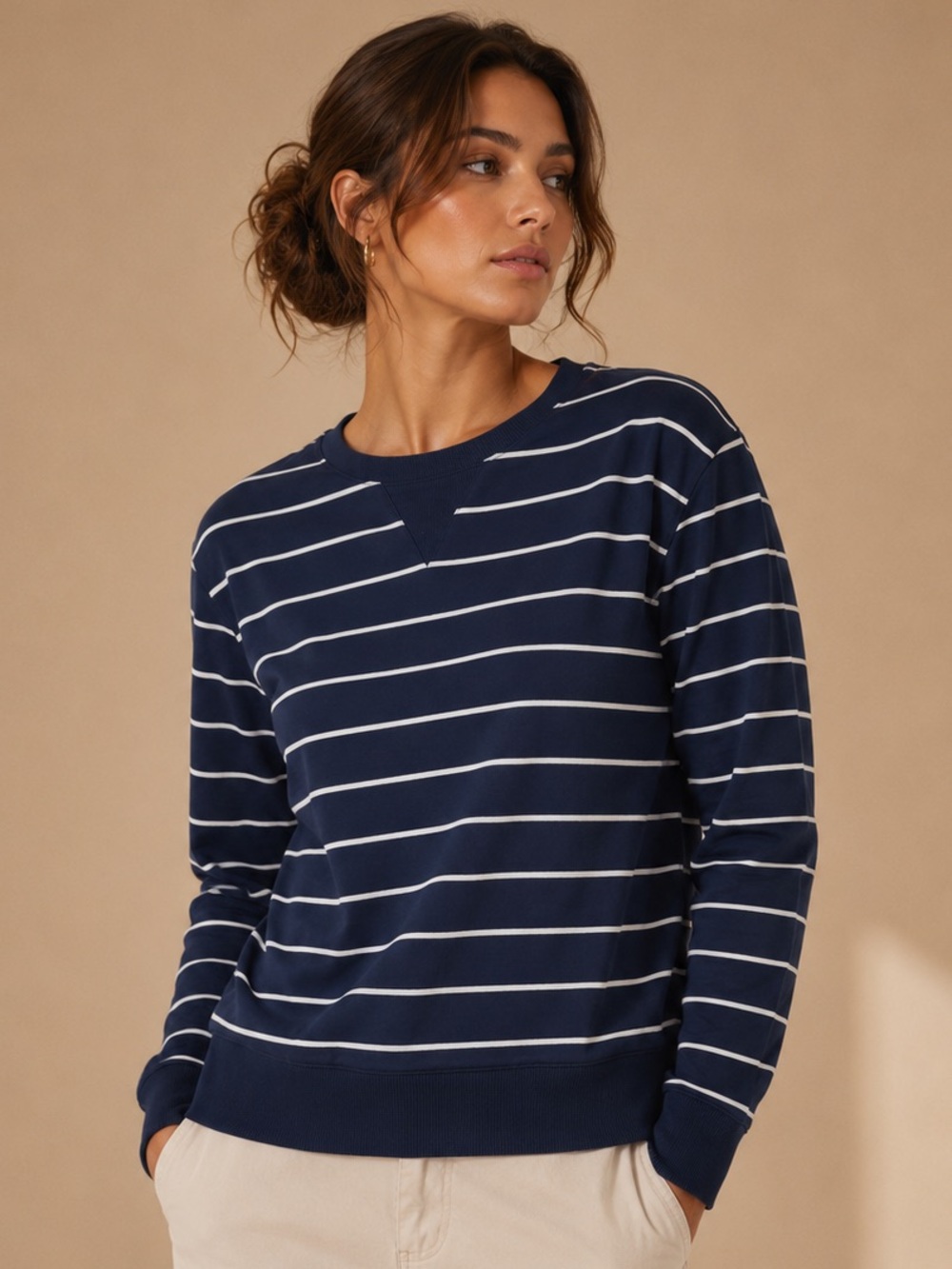Stars Above Navy White Striped Sweatshirt M Soft Cozy Lounge Pullover
